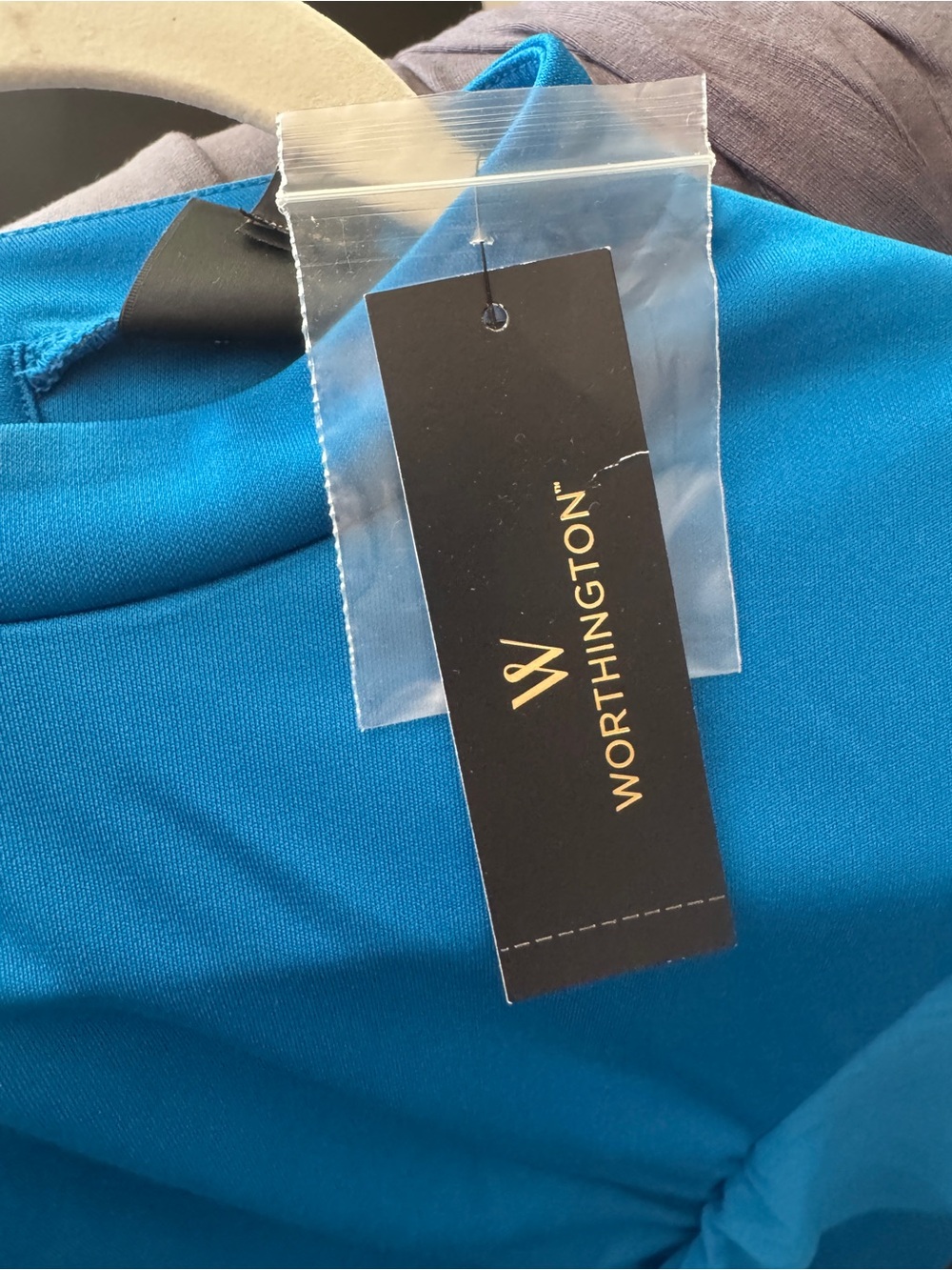 NWT Worthington Royal Blue Mock Neck Ruffle Blouse Top L Asymmetrical Stretch - Picture 6 of 8
